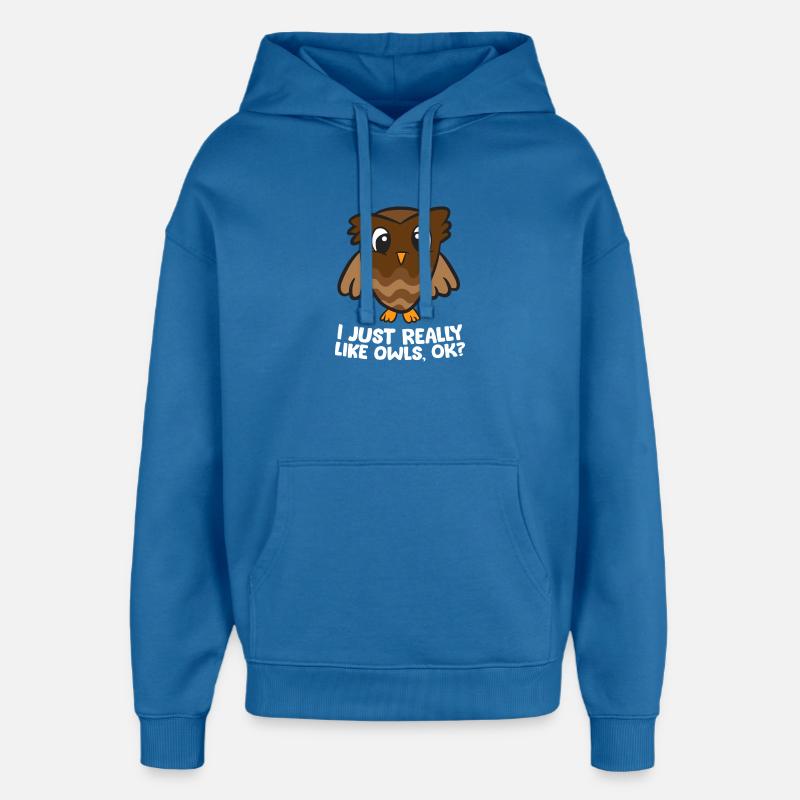 Owl Love Slogan Illustration - Sweat à capuche unisexe Stanley/Stella Oversized - bleu attentif