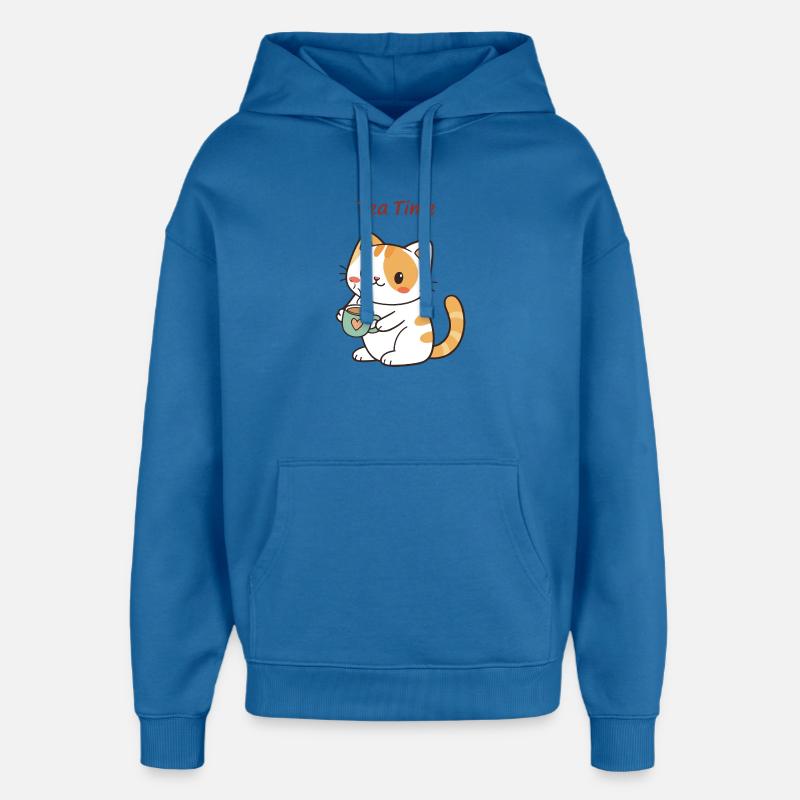 Chat Tea Time Doux - Sweat à capuche unisexe Stanley/Stella Oversized - bleu attentif