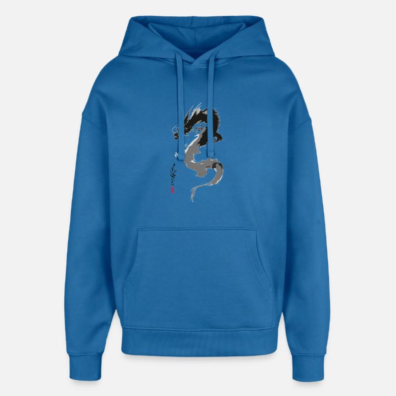 Ryu Yokai – Dragon d'Encre Sumi-e - Sweat à capuche unisexe Stanley/Stella Oversized - bleu attentif