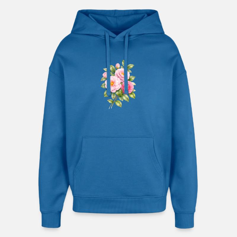 Illustration des fleurs de camélia rose - Sweat à capuche unisexe Stanley/Stella Oversized - bleu attentif