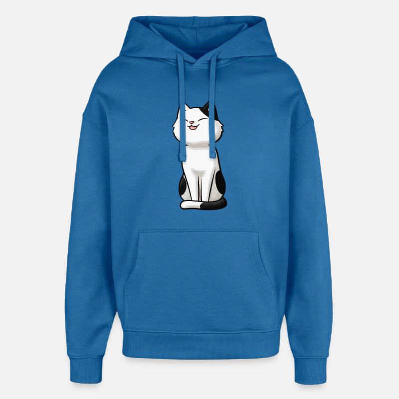 Chat blanc avec des taches noires - Sweat à capuche unisexe Stanley/Stella Oversized - bleu attentif