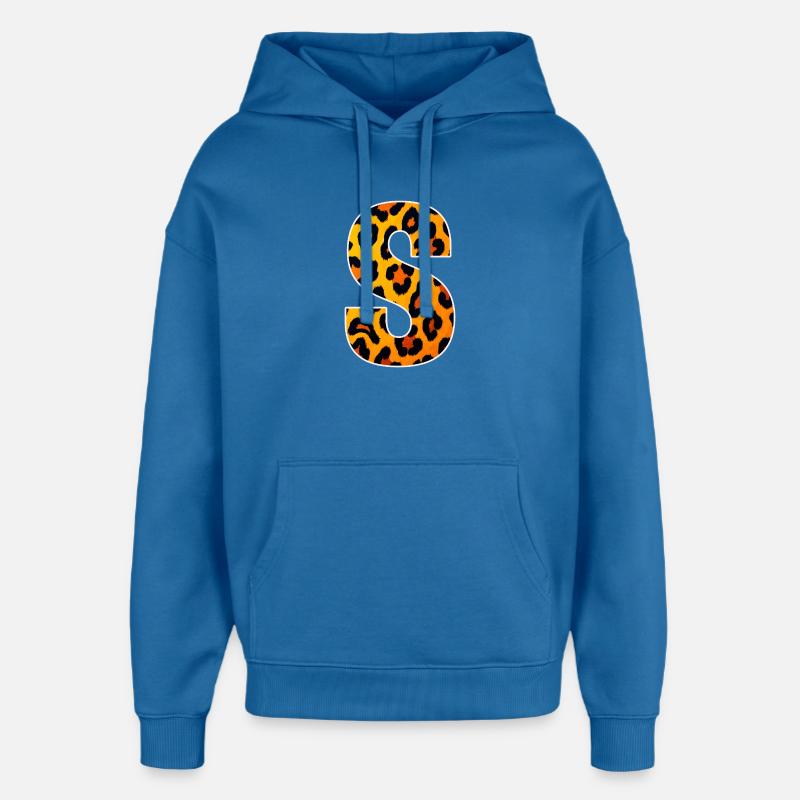Lettre S à imprimé léopard - Sweat à capuche unisexe Stanley/Stella Oversized - bleu attentif