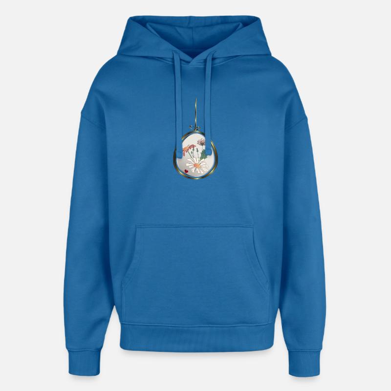 Pendentif fleur dans un cadre doré - Sweat à capuche unisexe Stanley/Stella Oversized - bleu attentif