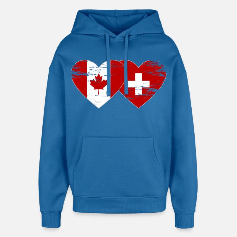 Cœur du drapeau Canada Suisse utilisé - Sweat à capuche unisexe Stanley/Stella Oversized - bleu attentif