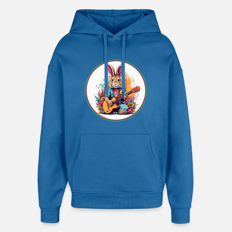 Lapin de Pâques avec guitare - Sweat à capuche unisexe Stanley/Stella Oversized - bleu attentif