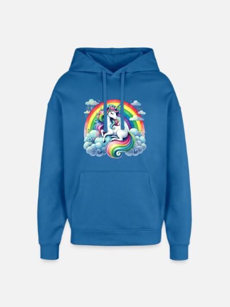 Regenbogen-Einhorn auf Wolken - Oversized Unisex Hoodie von Stanley/Stella - Achtsames Blau