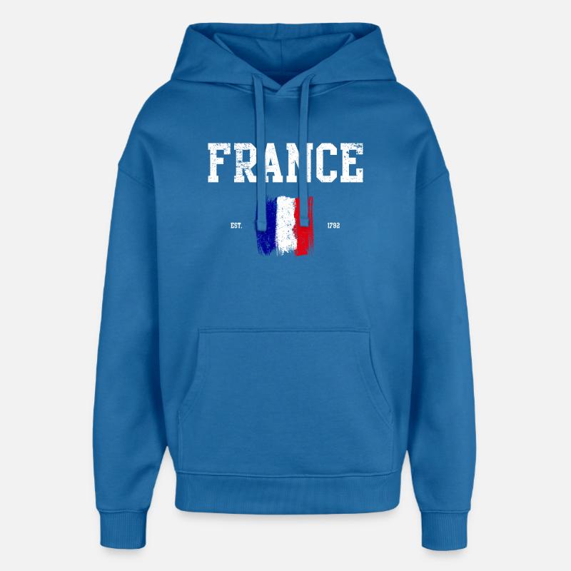 Drapeau français Traits de peinture Design - Sweat à capuche unisexe Stanley/Stella Oversized - bleu attentif