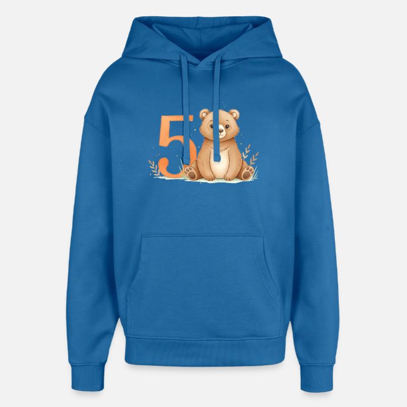Petit Ours avec le Numéro Cinq - Sweat à capuche unisexe Stanley/Stella Oversized - bleu attentif