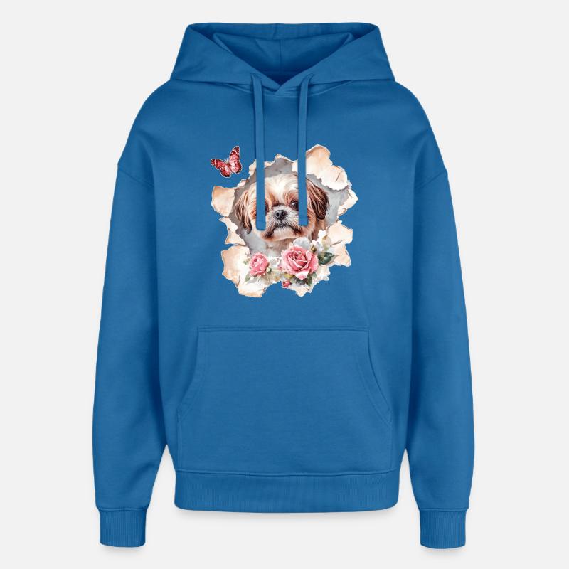 Shih Tzu avec Papillon - Sweat à capuche unisexe Stanley/Stella Oversized - bleu attentif