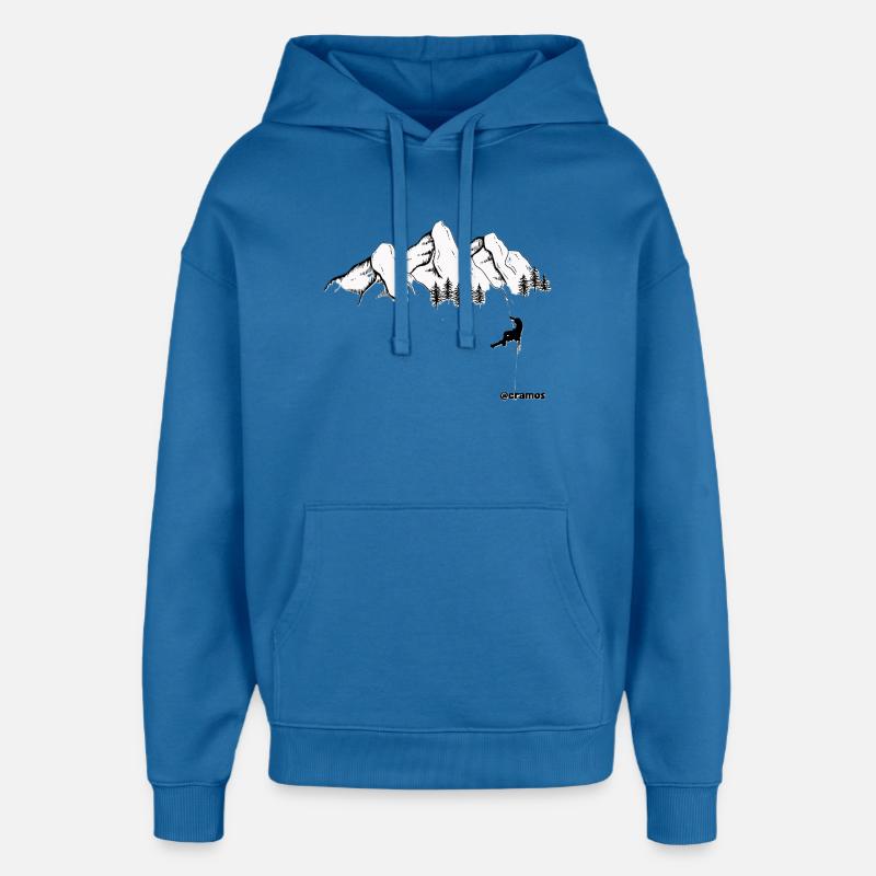 Cimes enneigées et grimpeur noir - Sweat à capuche unisexe Stanley/Stella Oversized - bleu attentif