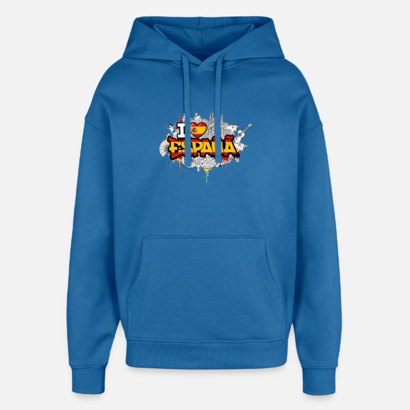Vibrant Graffiti Espagne drapeau Love Design - Sweat à capuche unisexe Stanley/Stella Oversized - bleu attentif
