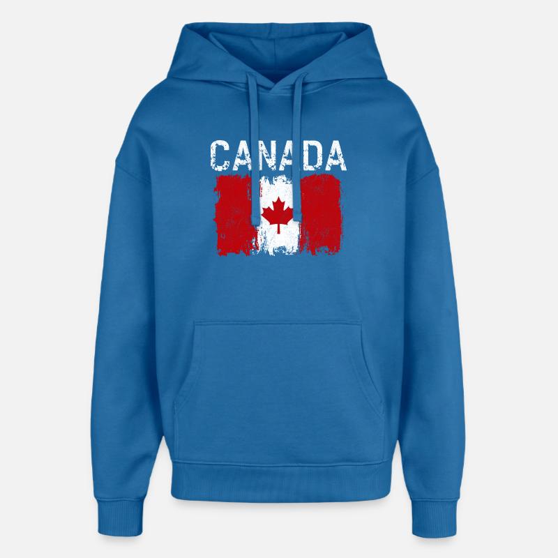Imprimé du drapeau canadien vieilli - Sweat à capuche unisexe Stanley/Stella Oversized - bleu attentif