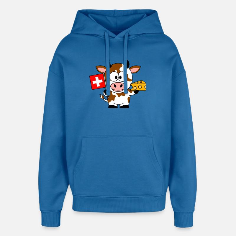 Vache au fromage du drapeau suisse - Sweat à capuche unisexe Stanley/Stella Oversized - bleu attentif