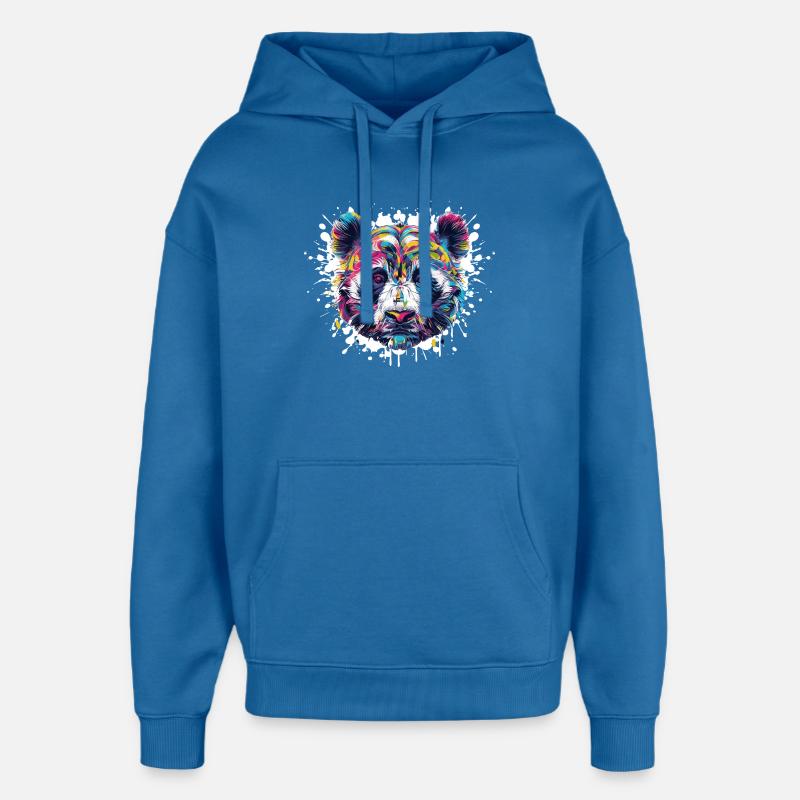 Bunter Panda Kopf Farbexplosion - Oversized Unisex Hoodie von Stanley/Stella - Achtsames Blau