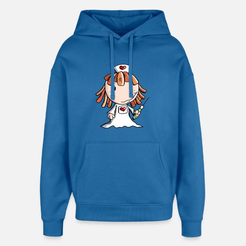 Krankenschwester Comic mit Herz und Spritze - Oversized Unisex Hoodie von Stanley/Stella - Achtsames Blau