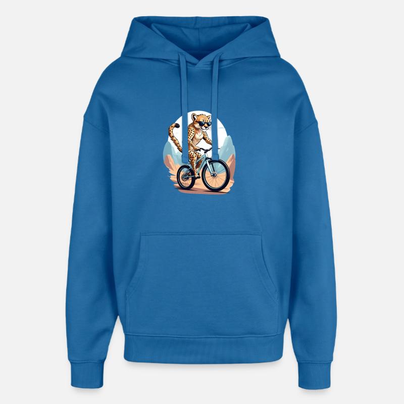 Léopard en safari en VTT - Sweat à capuche unisexe Stanley/Stella Oversized - bleu attentif