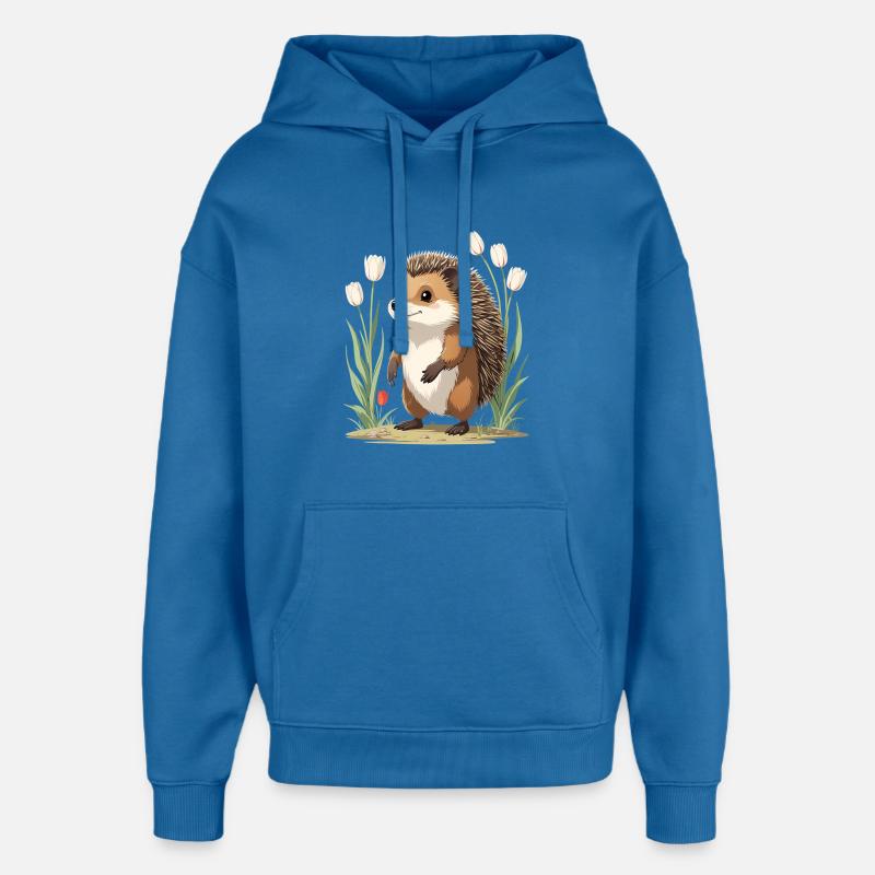 Hérisson dans le parterre de tulipes - Sweat à capuche unisexe Stanley/Stella Oversized - bleu attentif