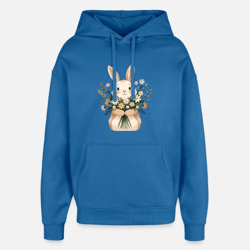 Lapin avec bouquet de printemps - Sweat à capuche unisexe Stanley/Stella Oversized - bleu attentif