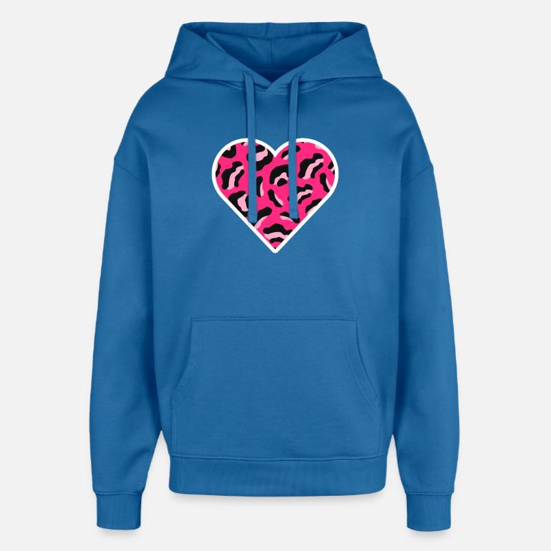 Cœur à imprimé léopard rose - Sweat à capuche unisexe Stanley/Stella Oversized - bleu attentif
