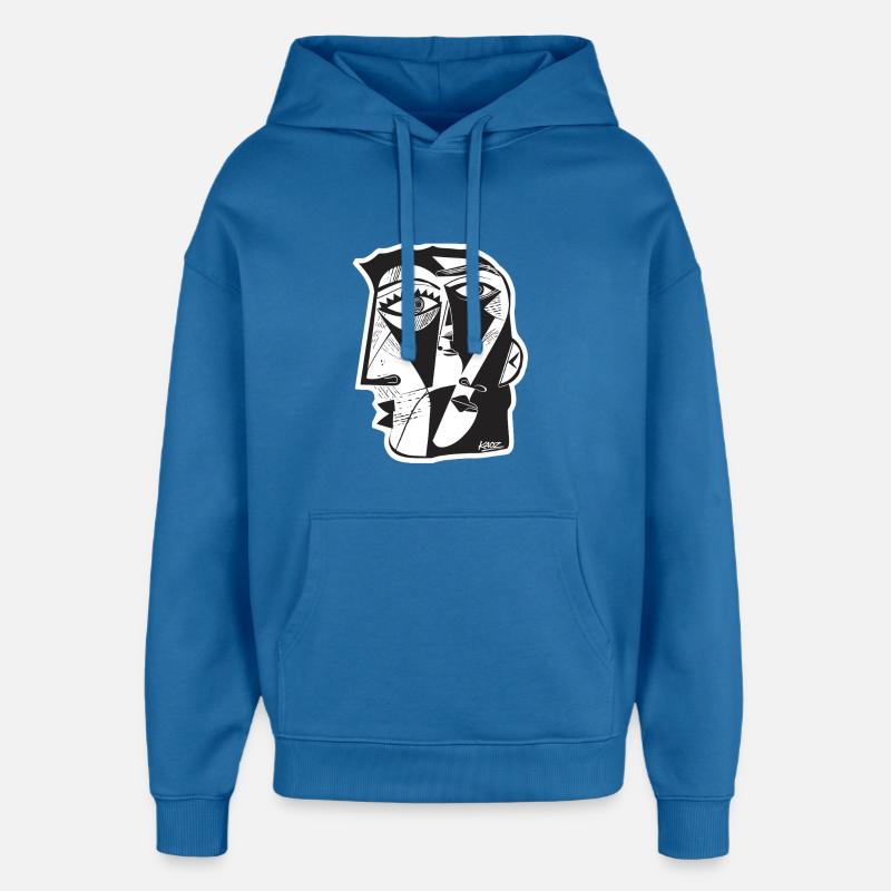 Cubist Face Linework - Oversized Unisex Hoodie by Stanley/Stella - mindful blue