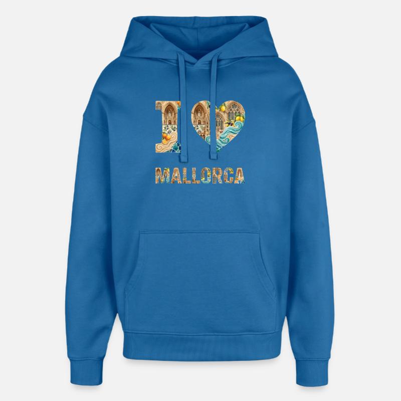 Majorque – Architecture méditerranéenne - Sweat à capuche unisexe Stanley/Stella Oversized - bleu attentif