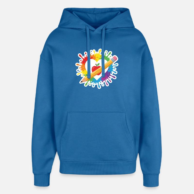Lehrer Herz Regenbogen Apfel Buntstift Schule - Oversized Unisex Hoodie von Stanley/Stella - Achtsames Blau