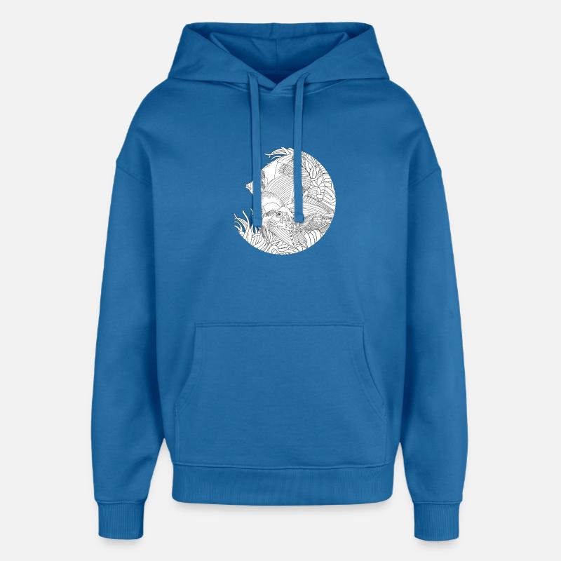Svart-hvitt-tegning av havfisk - Stanley/Stella Oversized Hettegenser unisex - oppmerksom blå