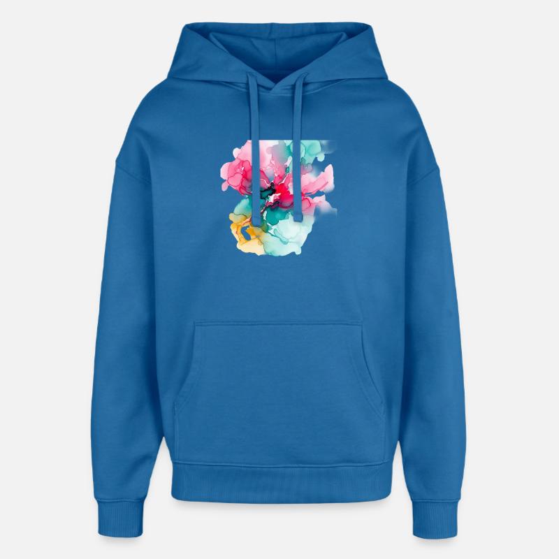 Abstrakte Aquarell-Blüte: Lebendige Farbexplosion - Oversized Unisex Hoodie von Stanley/Stella - Achtsames Blau