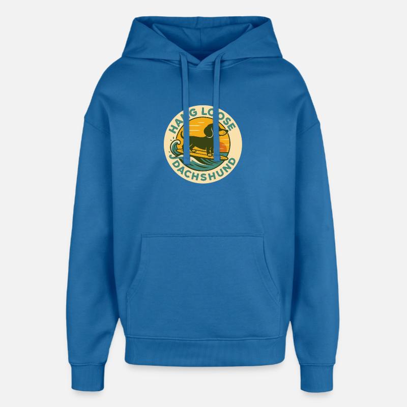 Teckel surfeur au coucher du soleil - Sweat à capuche unisexe Stanley/Stella Oversized - bleu attentif
