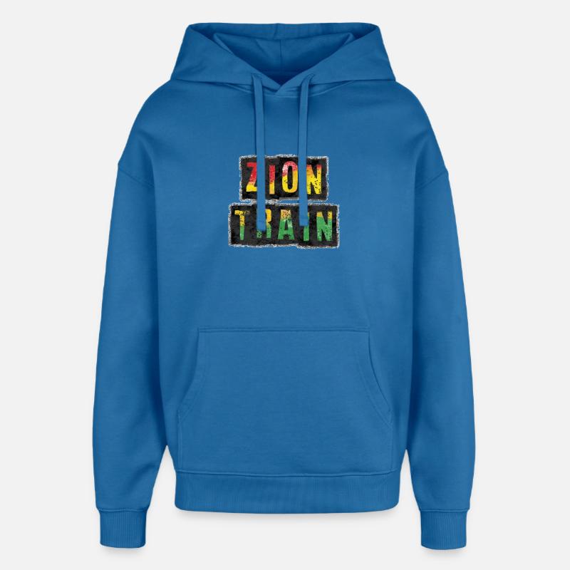 Vibrant ZION TRAIN Reggae Design - Sweat à capuche unisexe Stanley/Stella Oversized - bleu attentif