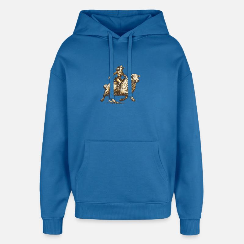 Cavalier de l’Ouest sur des moutons - Sweat à capuche unisexe Stanley/Stella Oversized - bleu attentif