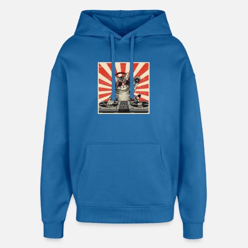 Cat DJ Pop Art rétro - Sweat à capuche unisexe Stanley/Stella Oversized - bleu attentif