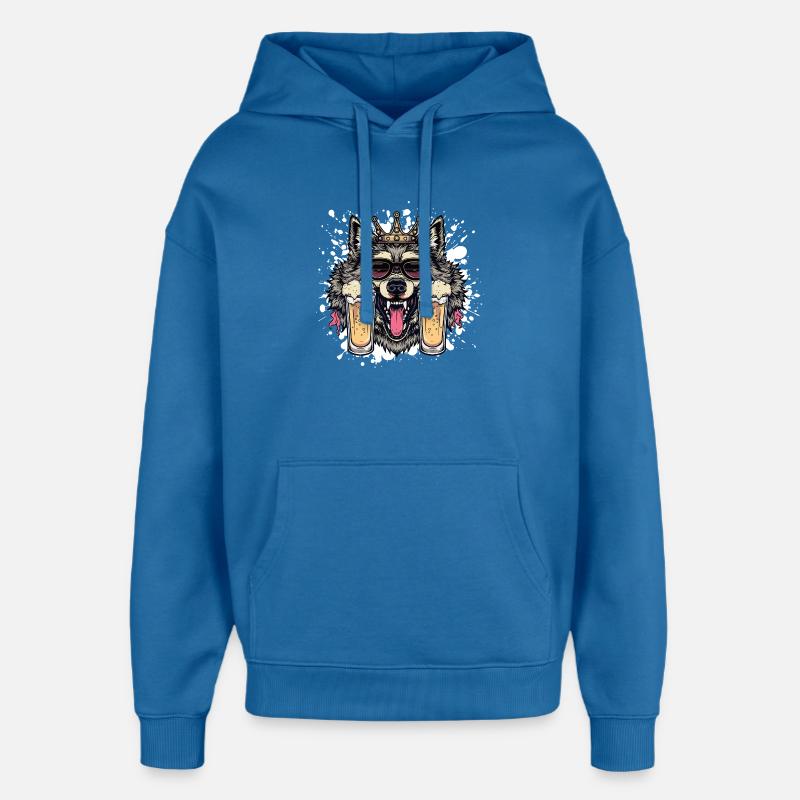Wolf Bier Lustig - Oversized Unisex Hoodie von Stanley/Stella - Achtsames Blau