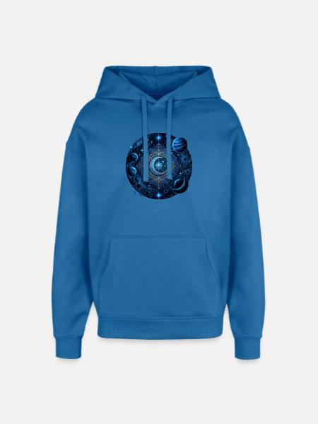 Space Planets Galaxies Stars Moons - Oversized Unisex Hoodie by Stanley/Stella - mindful blue