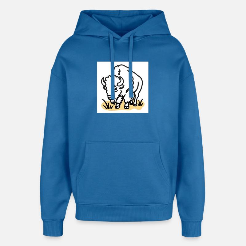 Bisons sur herbe jaune - Sweat à capuche unisexe Stanley/Stella Oversized - bleu attentif