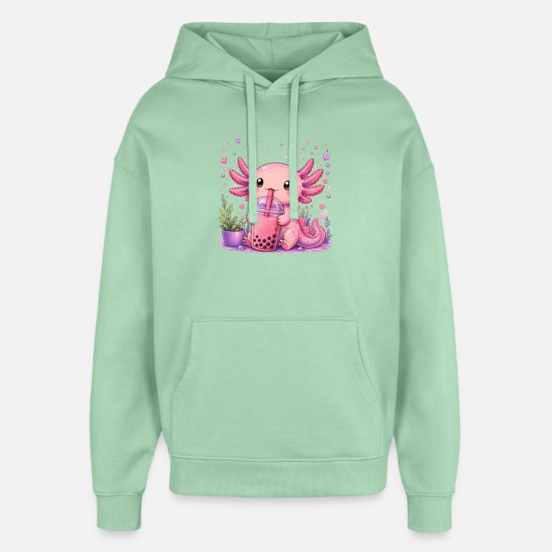 Axolot rose avec bubble tea - Sweat à capuche unisexe Stanley/Stella Oversized - jade brumeux