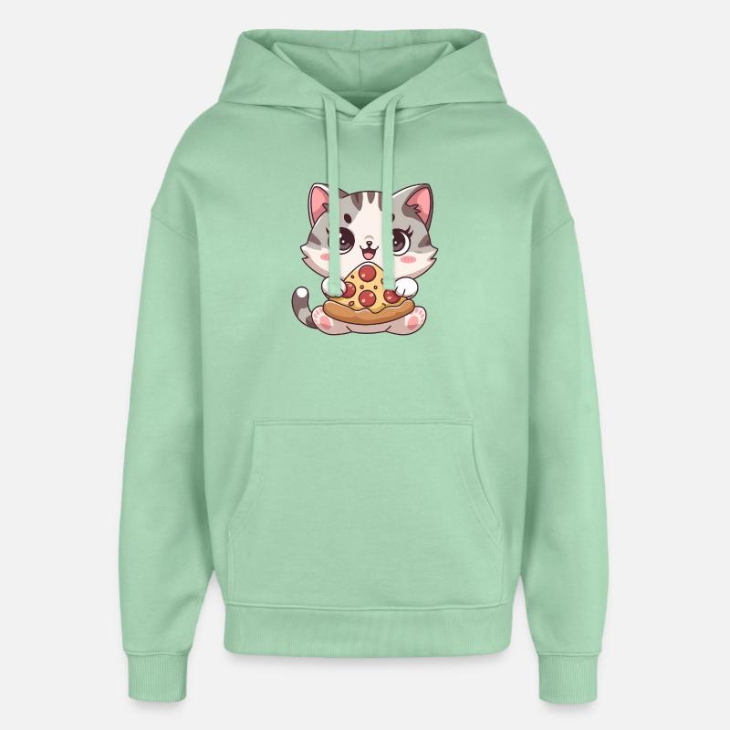 Chat mignon mangeant une pizza - Sweat à capuche unisexe Stanley/Stella Oversized - jade brumeux