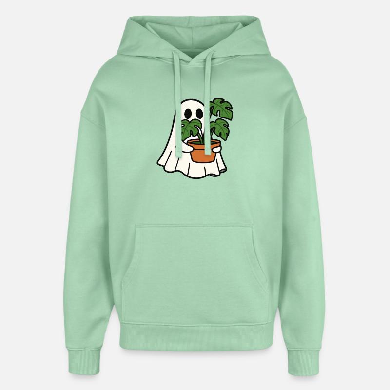 Fantôme mignon avec plante Monstera - Sweat à capuche unisexe Stanley/Stella Oversized - jade brumeux