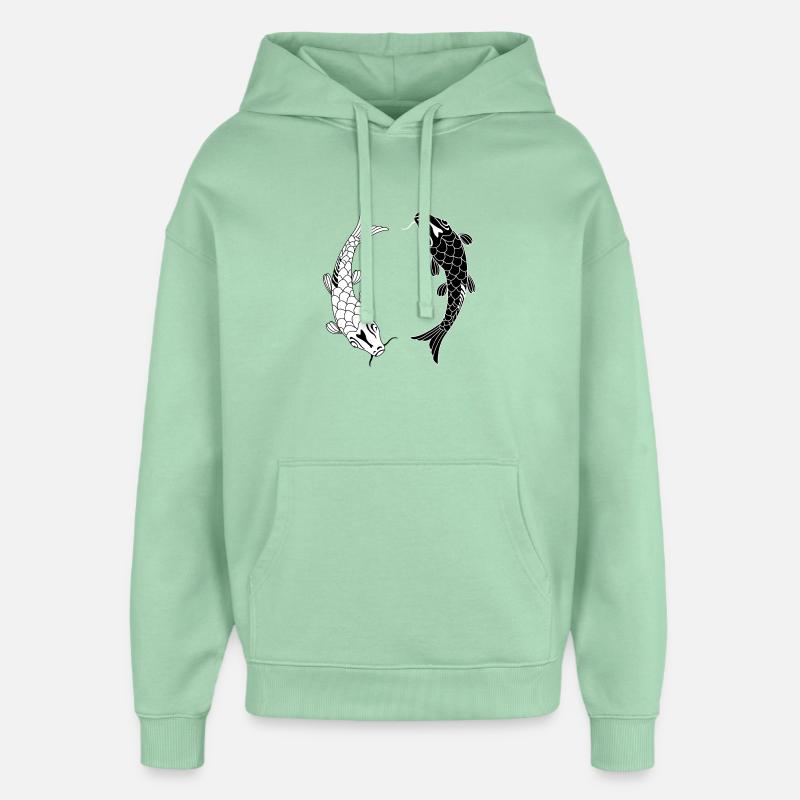Poisson noir blanc Ying et yang - Sweat à capuche unisexe Stanley/Stella Oversized - jade brumeux