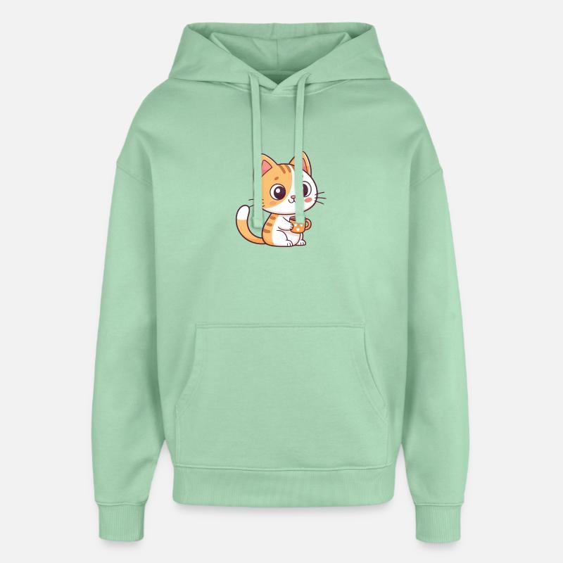 Chat mignon au thé mug cœur - Sweat à capuche unisexe Stanley/Stella Oversized - jade brumeux
