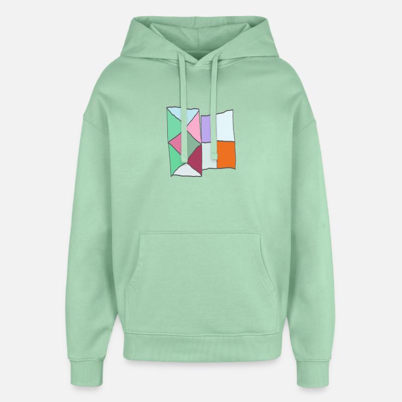 Mosaïque géométrique de blocs de courtepointe - Sweat à capuche unisexe Stanley/Stella Oversized - jade brumeux