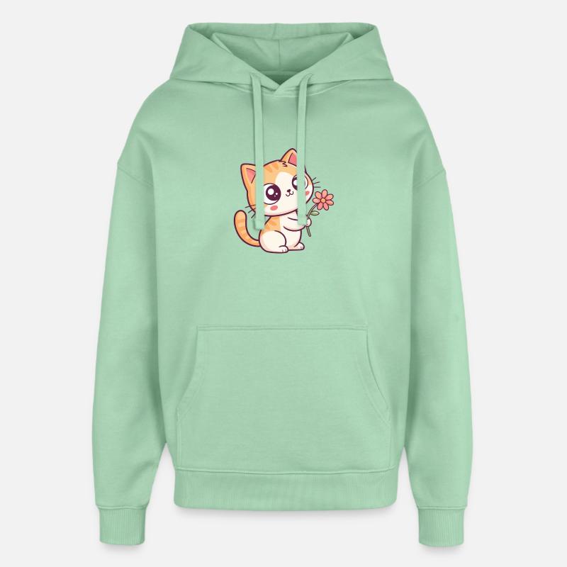 Chaton Kawaii et Fleur - Sweat à capuche unisexe Stanley/Stella Oversized - jade brumeux