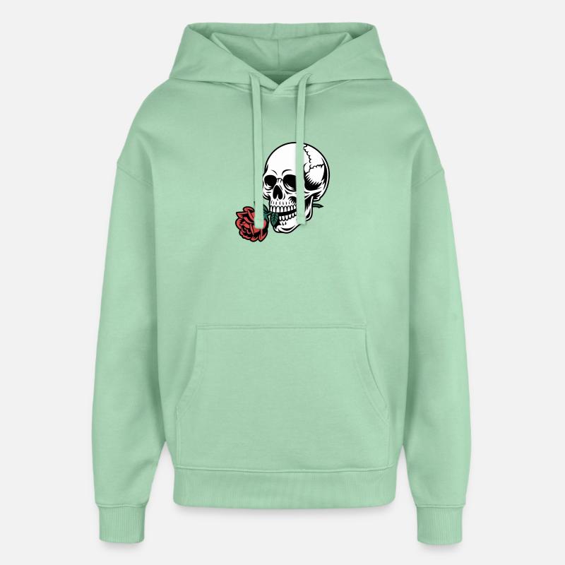 Rockabilly Skull – Rose Statement Gothic Love - Oversized Unisex Hoodie by Stanley/Stella - misty jade