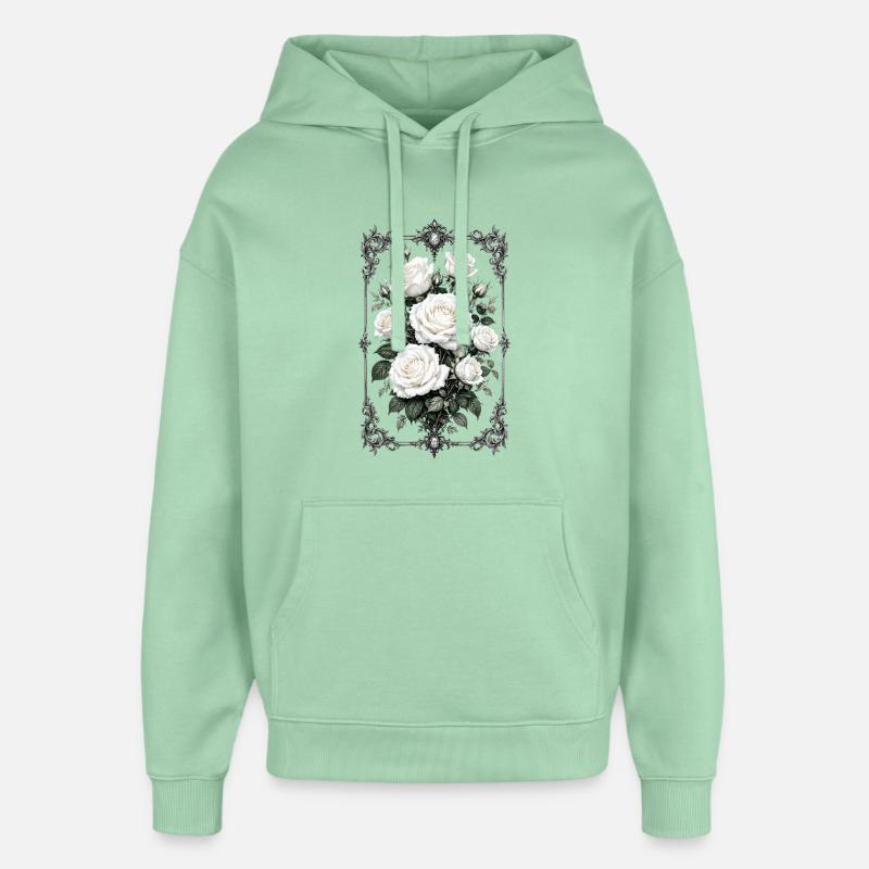 Roses, Roses blanches, Roses et Fleurs - Sweat à capuche unisexe Stanley/Stella Oversized - jade brumeux