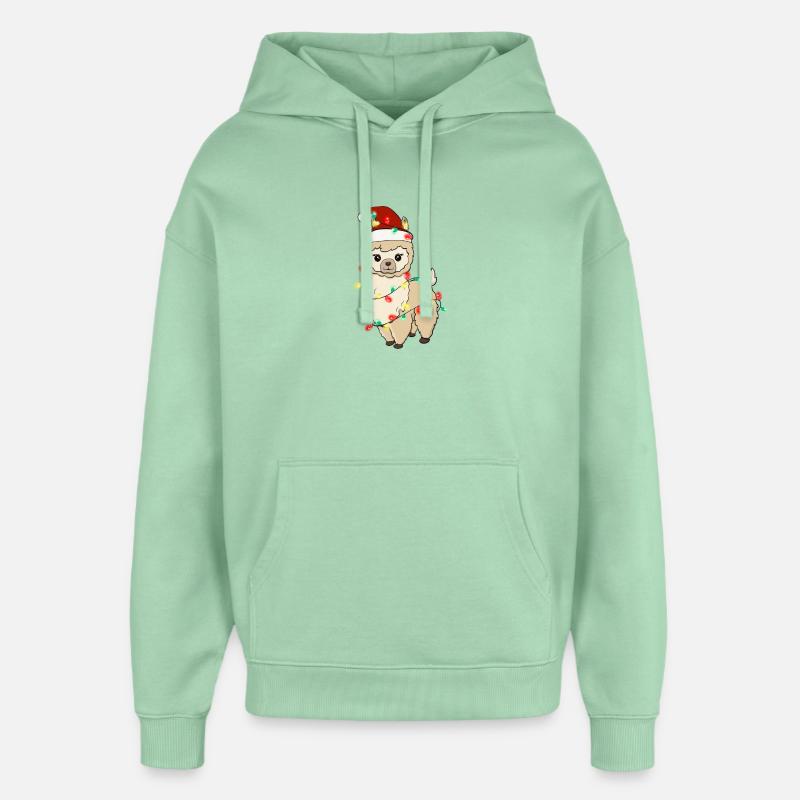 Lama aux lumières de Noël - Sweat à capuche unisexe Stanley/Stella Oversized - jade brumeux