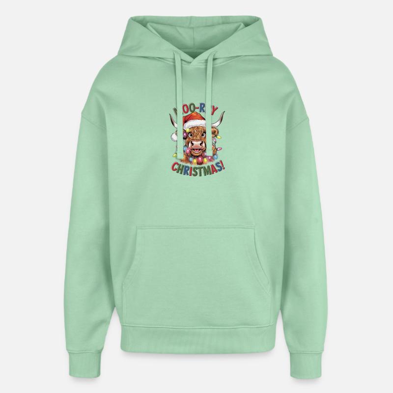 Moo-rry Noël Drôle Vache de Noël - Sweat à capuche unisexe Stanley/Stella Oversized - jade brumeux