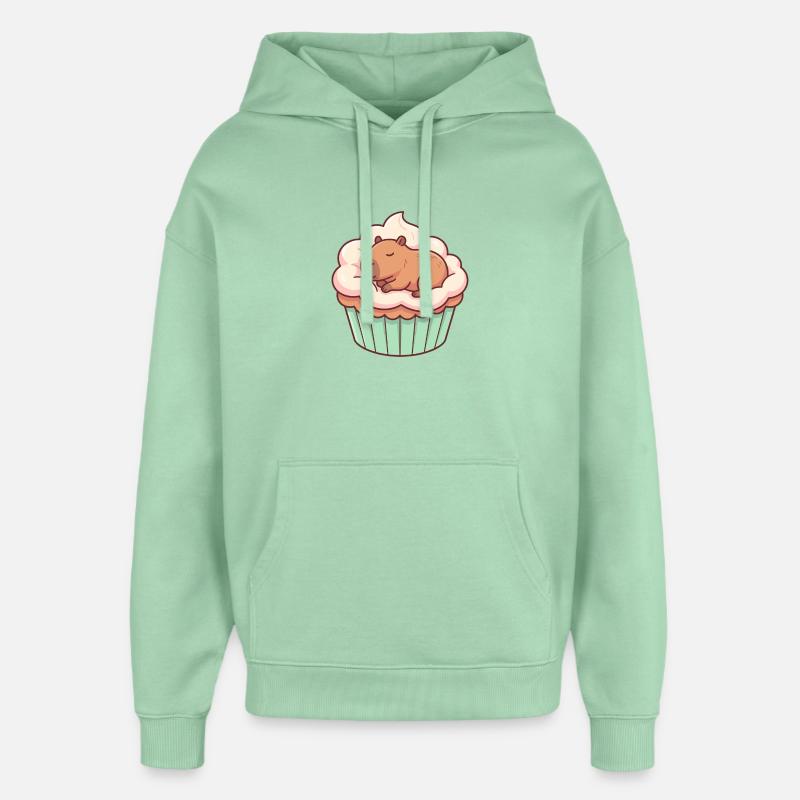 Motif mignon de cupcakes capybara - Sweat à capuche unisexe Stanley/Stella Oversized - jade brumeux