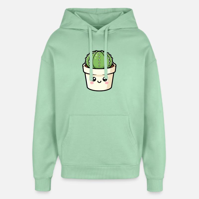 Cactus Kawaii dans le pot - Sweat à capuche unisexe Stanley/Stella Oversized - jade brumeux