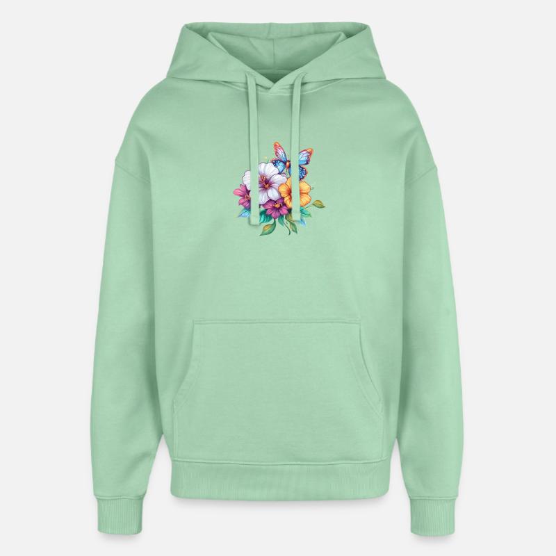 Bouquet avec papillon - Sweat à capuche unisexe Stanley/Stella Oversized - jade brumeux