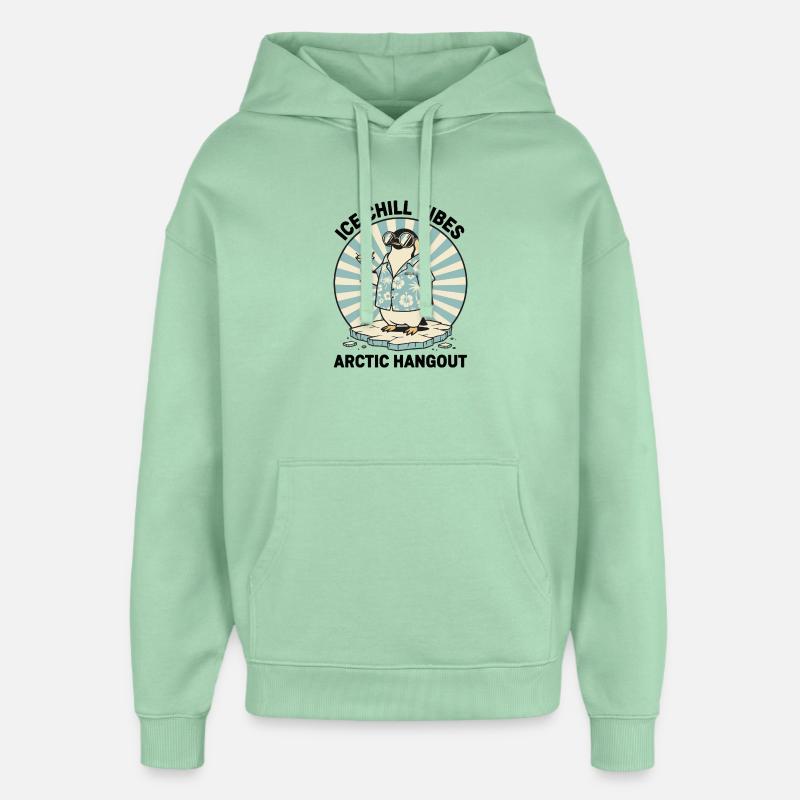 Pingouin Cocktail Rétro "IceChill Vibes" - Sweat à capuche unisexe Stanley/Stella Oversized - jade brumeux